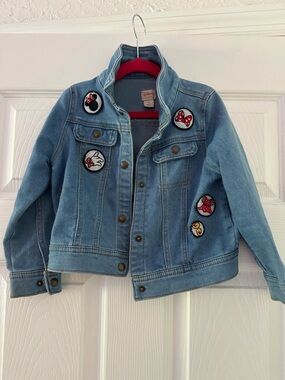 Disney Girls' Light Blue Denim Jacket with Minnie Patches & Tutu